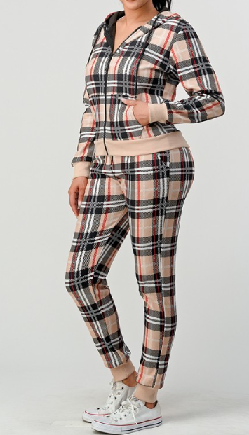 Fleece Sherpa Plaid Sweatsuit Set