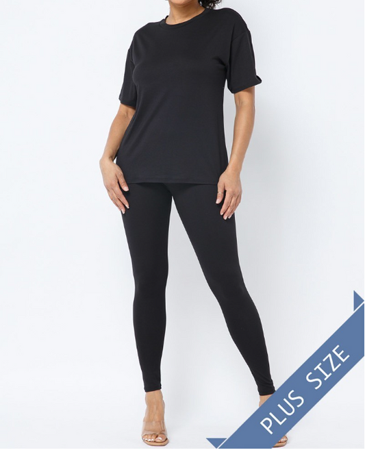 Solid Short Sleeve Legging Set