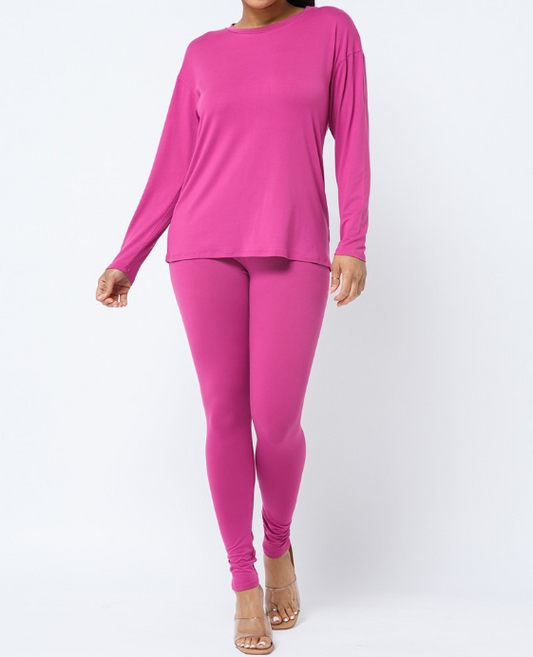 Solid Long Sleeve Legging Set