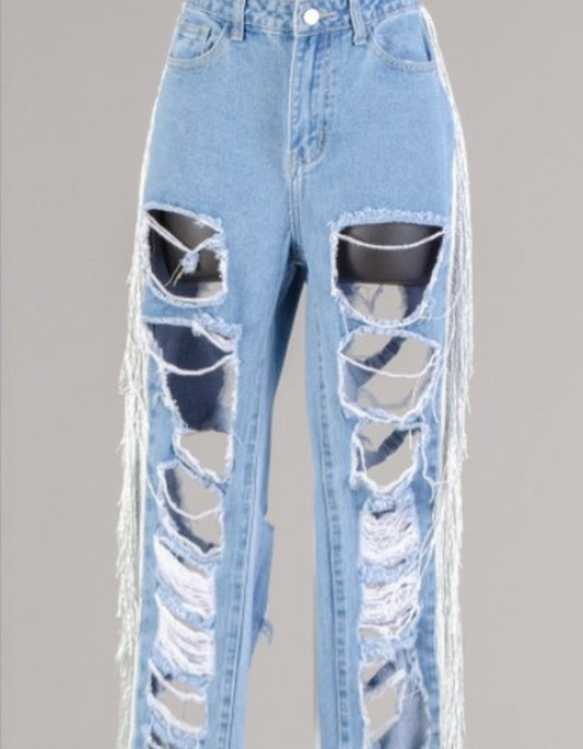 Highlight Distressed Jeans with Tassels