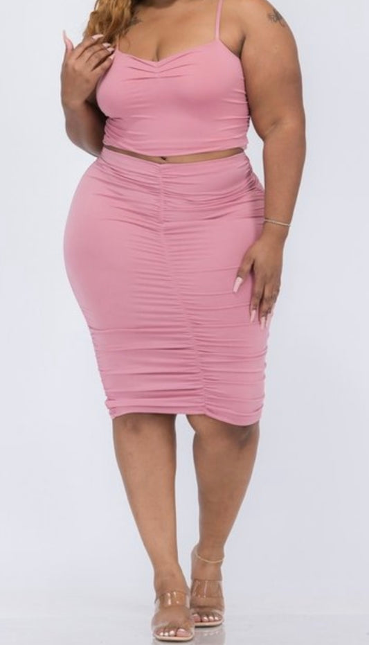 Ruched Crop Top and Skirt Set